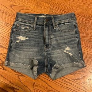 Distressed denim shorts